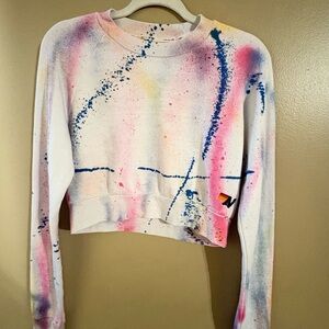 Aviator Nation Artist Collection Cropped Small Hand Dyed Paint Splatter Crewneck
